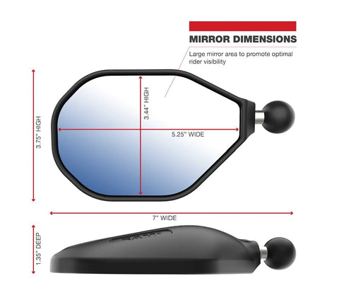 RAM Mount Tough-Mirror Left Mirror w/ 1" Ball