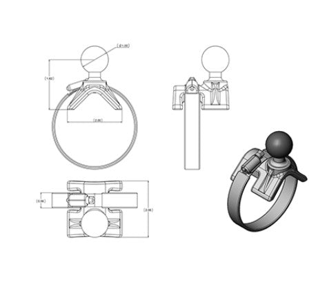 RAM Mount Strap Hose V Clamp Base avec boule de 1 "
