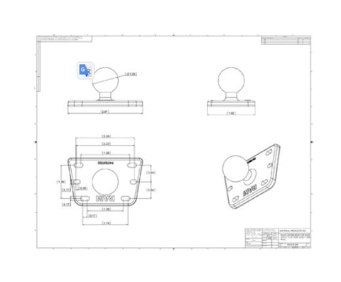 Base de couverture centrale de réservoir de moto à montage RAM avec boule de 1 "