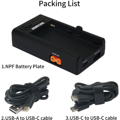 AndyCine NP-F Battery Plate w/ D-Tap & USB Outputs