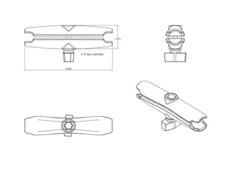 RAM Long 6" Double Socket Arm w/ 1" Ball