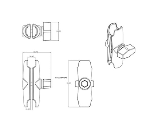 RAM Medium Double Socket Arm w/ 1" Ball