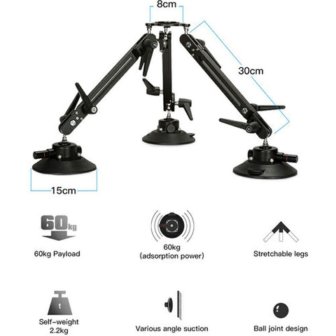 DigitalFoto Suction Cup Car Mounting System w/ Safety Strap + Vibration Isolator