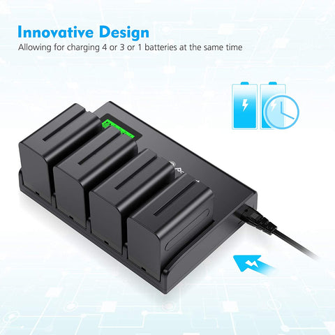 Power Pack 4x NP-F batteries w/ Quad AC Wall Charger