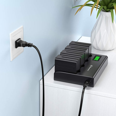 Power Pack 4x NP-F batteries w/ Quad AC Wall Charger