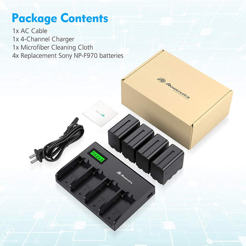 Power Pack 4x NP-F batteries w/ Quad AC Wall Charger