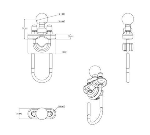 RAM Handlebar U-Bolt Base for Rails 0.5" to 1.25" Diameter
