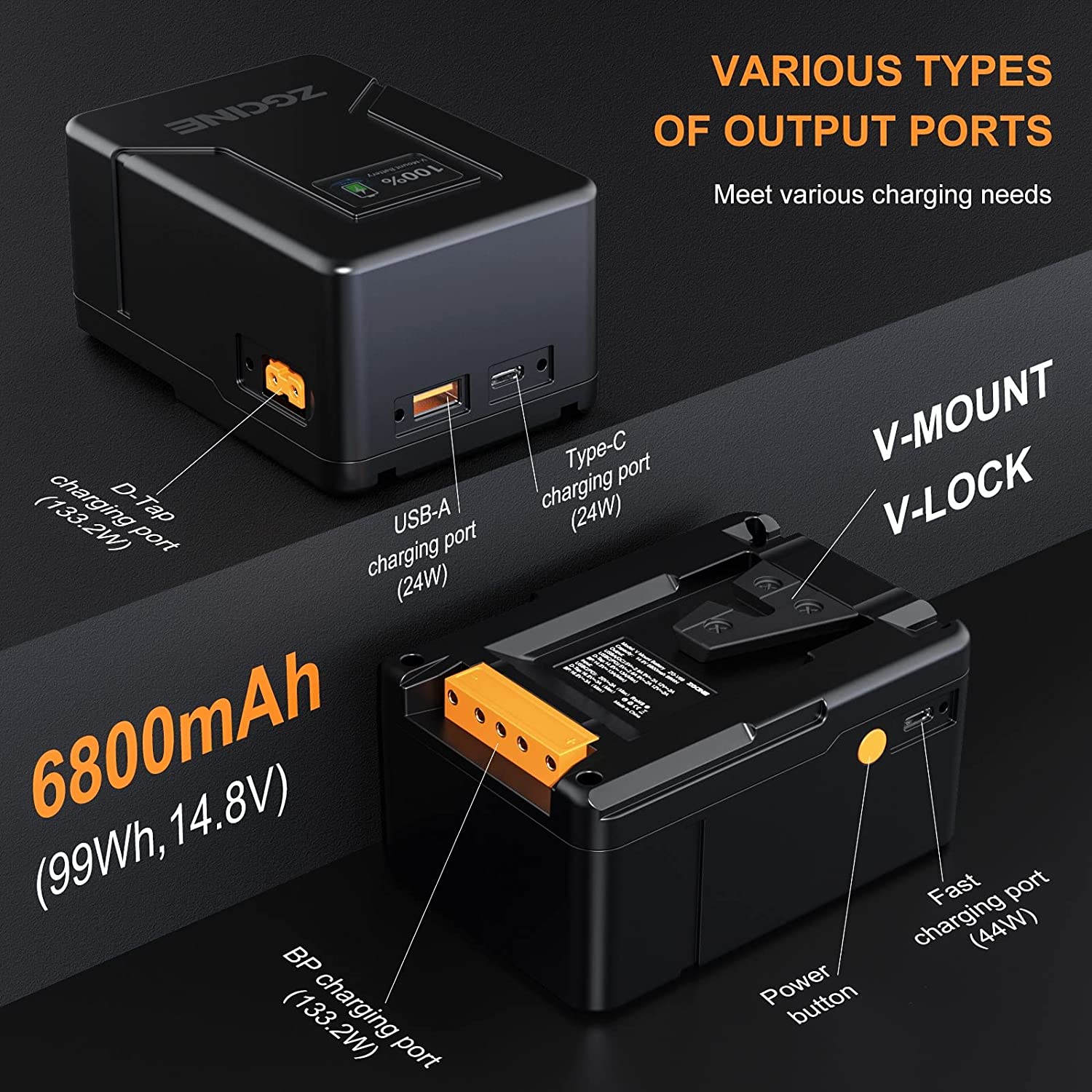 ZGCINE X99 V Supporto batteria bidirezionale 100W PD USB-C Caricatore rapido 99Wh 14.8V Power Bank per monor videocamera 44 ZGCINE X99 V Supporto batteria bidirezionale 100W PD USB-C Caricatore rapido 99Wh 14.8V Power Bank per monor videocamera 44