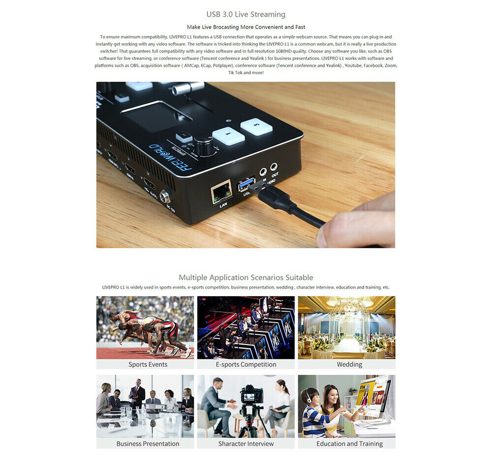 Live Prod Switcher LIVEPRO L1 Multi-format Video Mixer Switcher | Onboard TV
