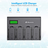 Power Pack 4x NP-F batteries w/ Quad AC Wall Charger